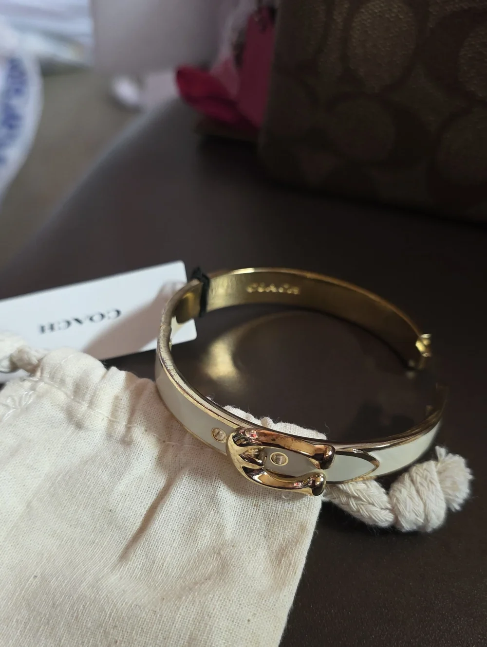 Coach Large C cream Bangle Bracelet Easy On  Nwt